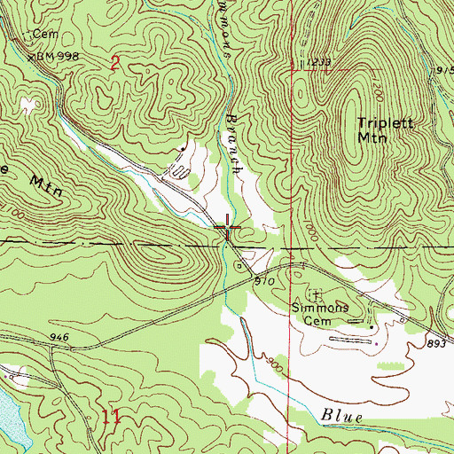Topographic Map of Simmons Branch, AL