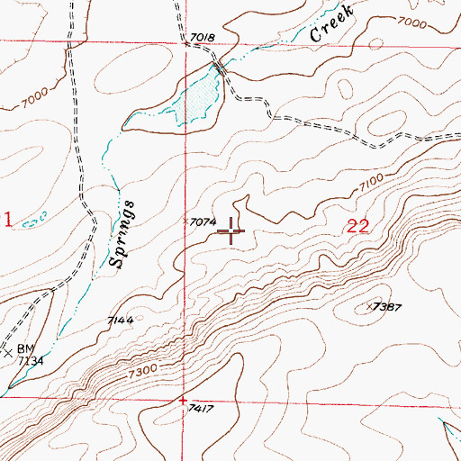 Topographic Map of Willow Springs Dam, WY