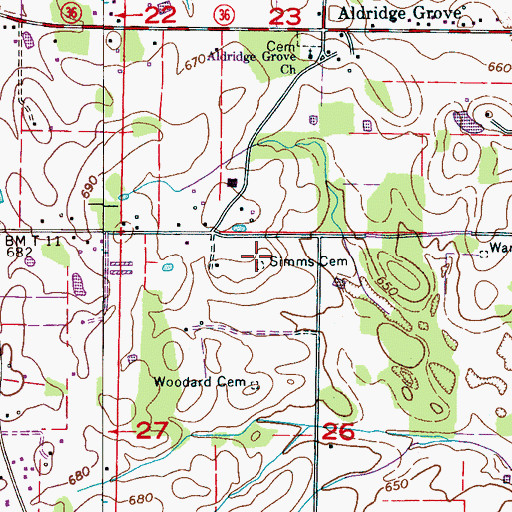 Topographic Map of Simms Cemetery, AL