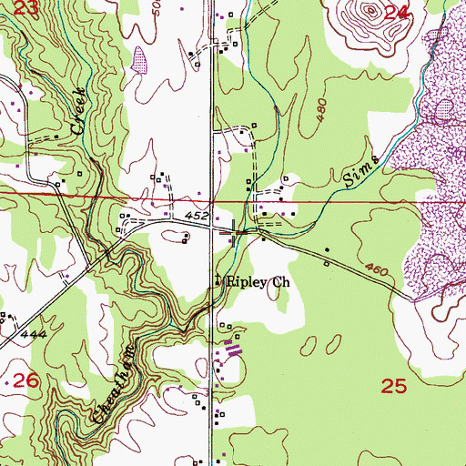 Topographic Map of Sims Branch, AL