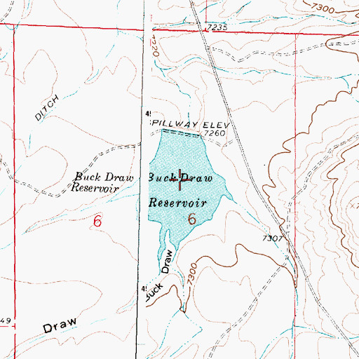 Topographic Map of Buck Draw Dam, WY