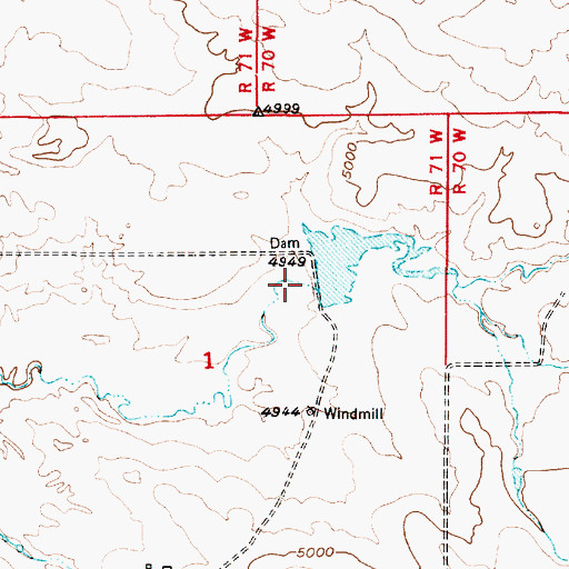 Topographic Map of Bakken Esmay Dam, WY