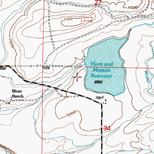 Topographic Map of Horn and Meason Dam, WY