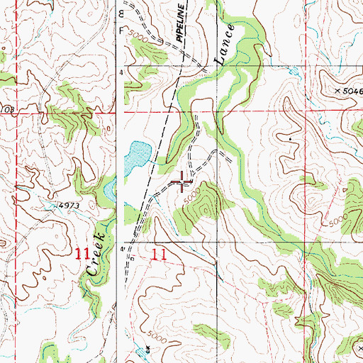 Topographic Map of Lance Creek Number 2 Dam, WY