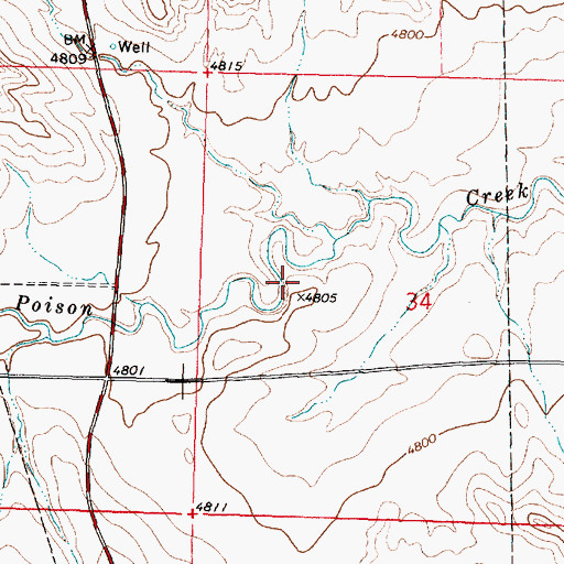Topographic Map of Lower Poison Creek Dam, WY