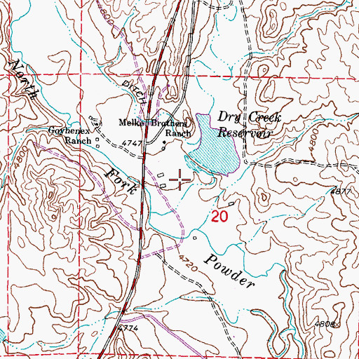 Topographic Map of Dry Creek Dam, WY