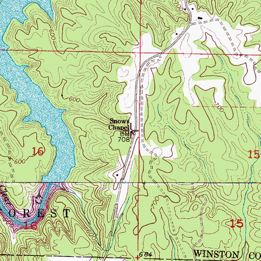 Topographic Map of Snows Chapel, AL