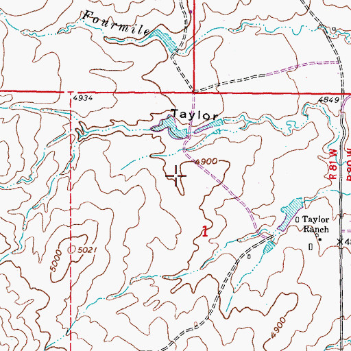 Topographic Map of Taylor Number 1 Reservoir, WY