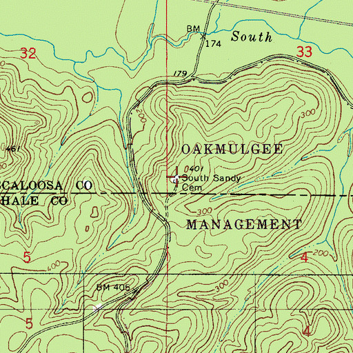 Topographic Map of South Sandy Cemetery, AL