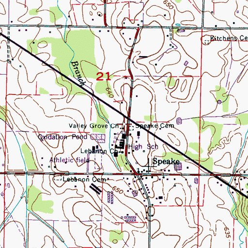 Topographic Map of Speake Cemetery, AL
