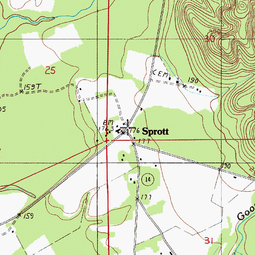 Topographic Map of Sprott, AL