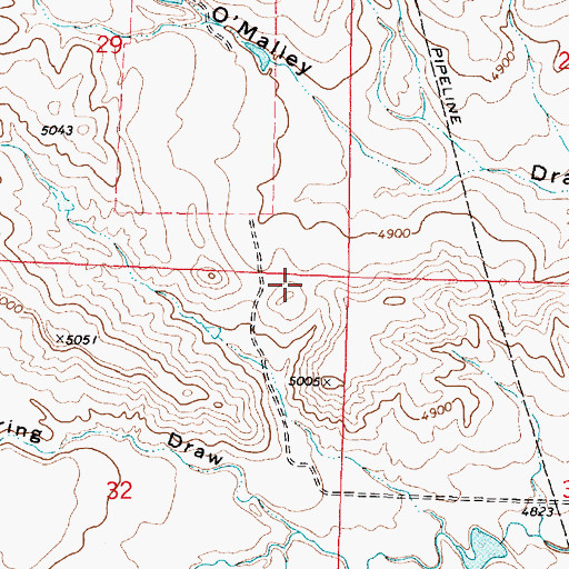Topographic Map of Dry Poison Irrigation Reservoir, WY