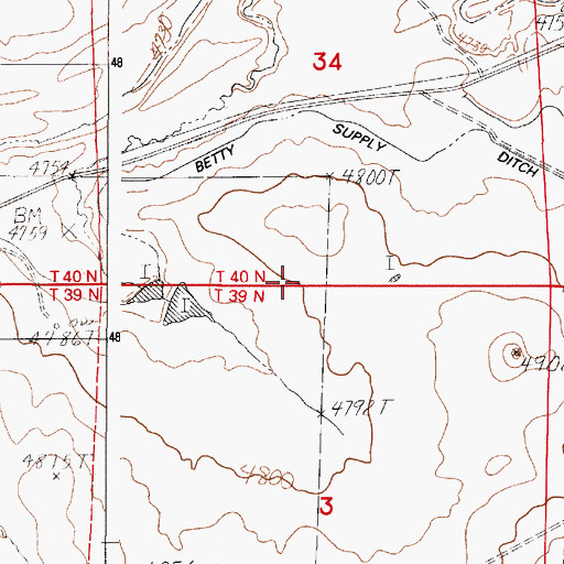 Topographic Map of Betty Number 1 Reservoir, WY