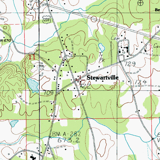 Topographic Map of Stewartville, AL