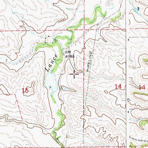 Topographic Map of Lance Creek Number 1 Dam, WY