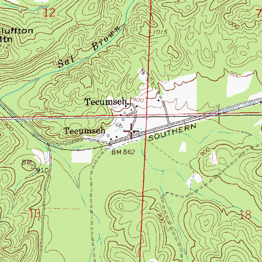 Topographic Map of Tecumseh, AL