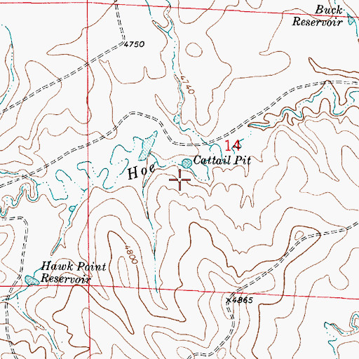 Topographic Map of Hoe Creek Reservoir, WY