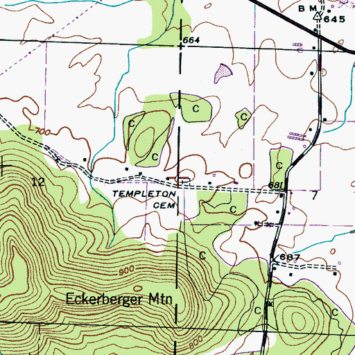 Topographic Map of Templeton Cemetery, AL