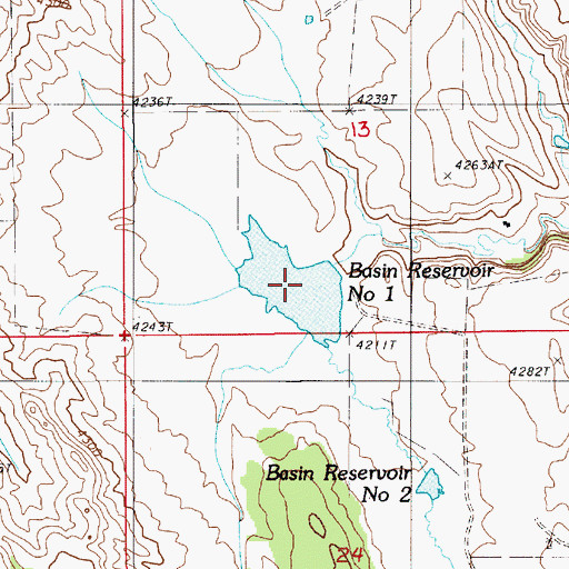 Topographic Map of Basin Reservoir Number One, WY