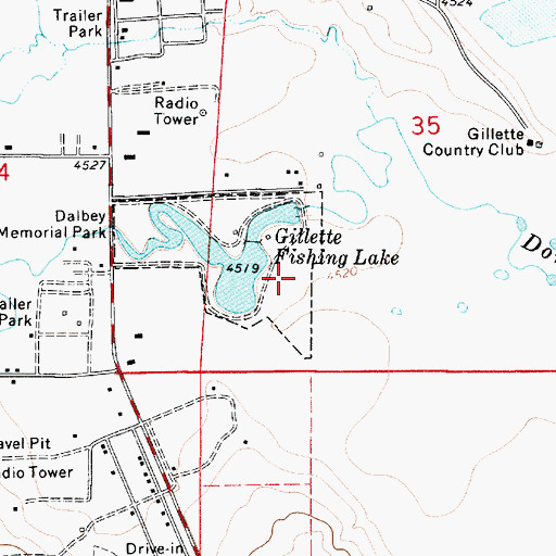 Topographic Map of Gillete Fishing Lake Dam, WY