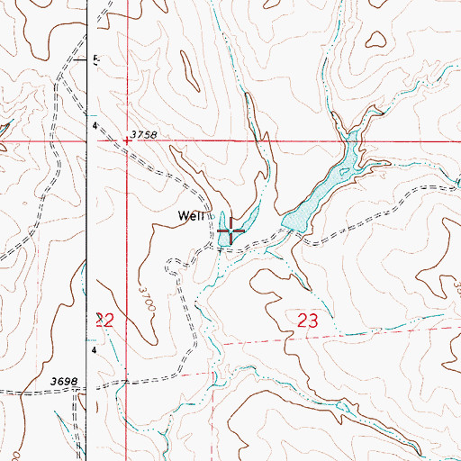 Topographic Map of Bates Reservoir, WY