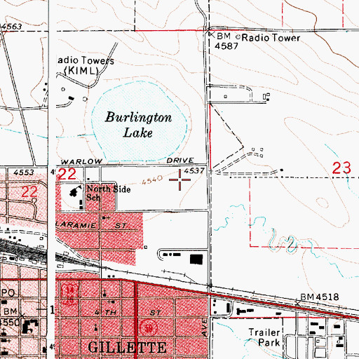 Topographic Map of Gillette Dam, WY