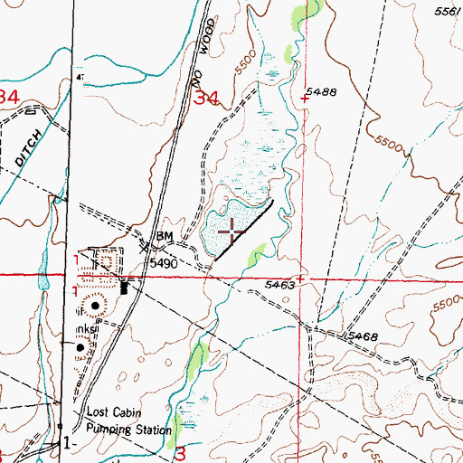 Topographic Map of Okie Dam, WY