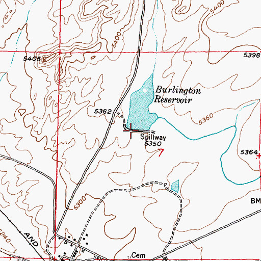 Topographic Map of Burlington Reservoir Dam, WY