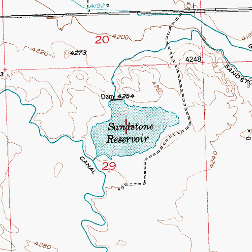 Topographic Map of Sandstone Dam, WY