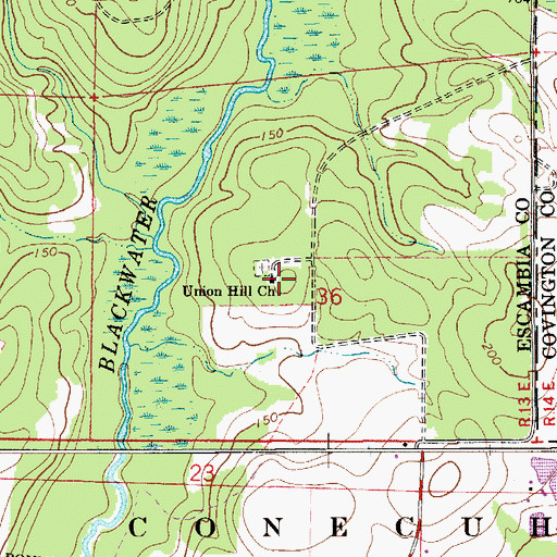 Topographic Map of Union Hill Church, AL