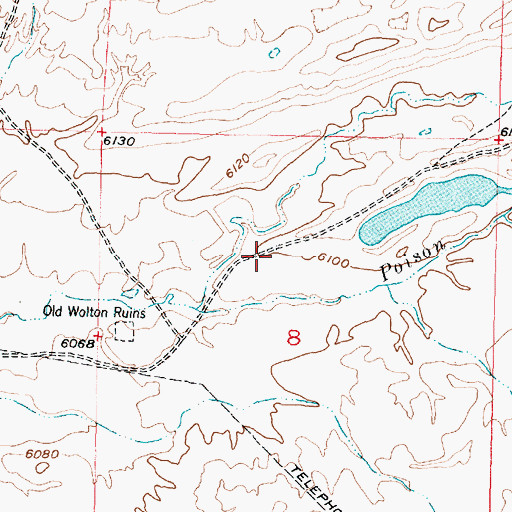 Topographic Map of Poison Creek Reservoir, WY