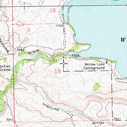 Topographic Map of Willow Lake Dam, WY