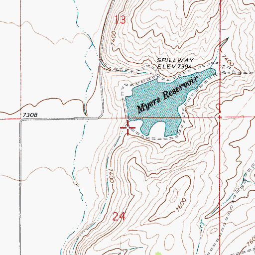 Topographic Map of Myers Dam, WY