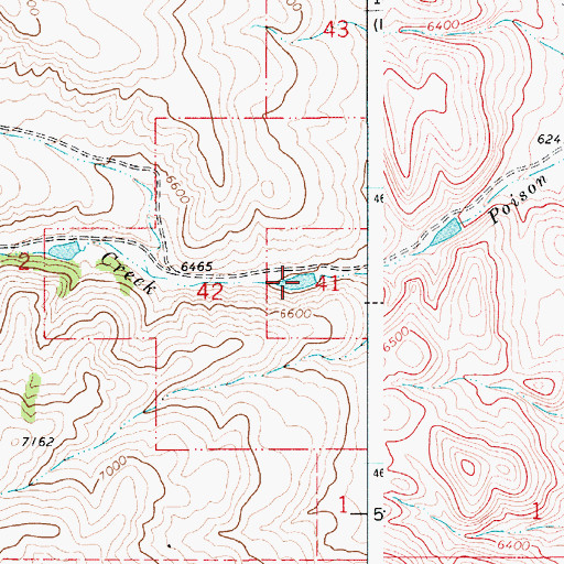 Topographic Map of Poison Creek Reservoir, WY