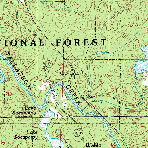 Topographic Map of Waldo, AL