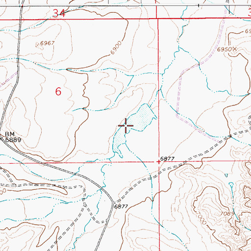 Topographic Map of Richey Reservoir, WY