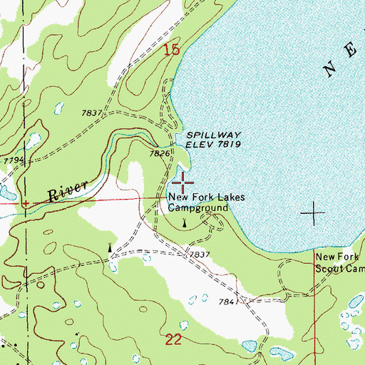 Topographic Map of New Fork Lake Dam, WY