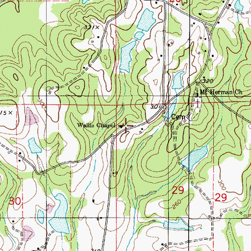 Topographic Map of Wallis Chapel, AL