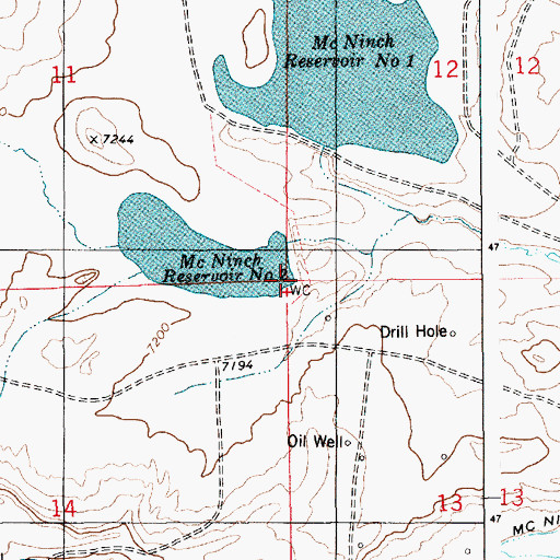 Topographic Map of McNinch Reservoir Number 2 Dam, WY