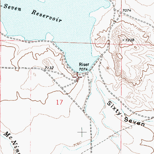 Topographic Map of Sixty-Seven Reservoir Dam, WY