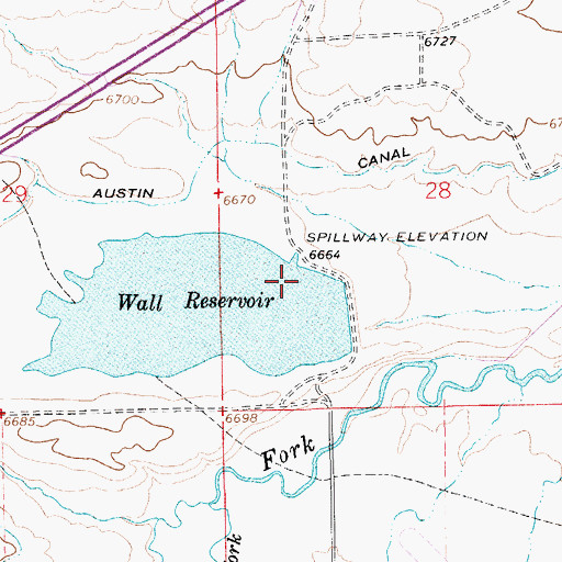 Topographic Map of Wall Reservoir Dam, WY