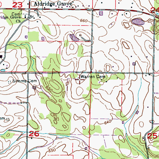 Topographic Map of Warren Cemetery, AL