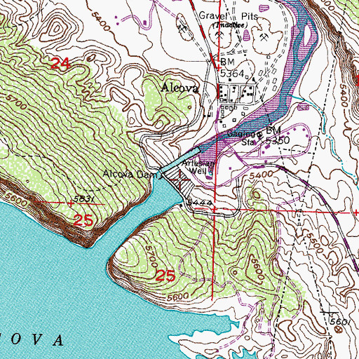 Topographic Map of Alcova Dam, WY