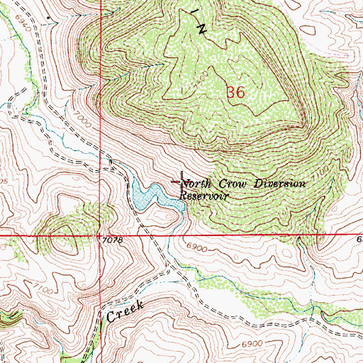 Topographic Map of North Crow Diversion Reservoir Dam, WY
