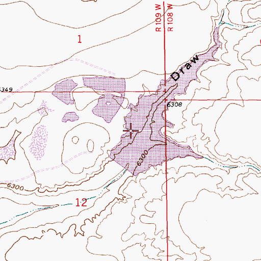 Topographic Map of Stevens Draw Dam, WY