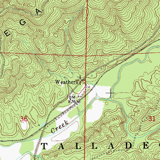 Topographic Map of Weathers, AL