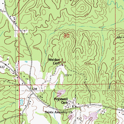 Topographic Map of Weldon Cemetery, AL