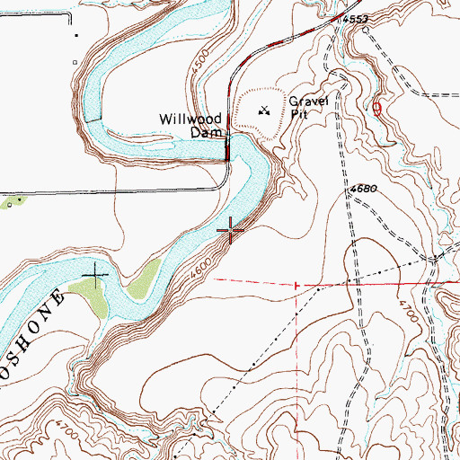 Topographic Map of Willwood Diversion Dam, WY