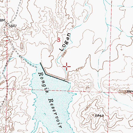 Topographic Map of Rongis Detention Dam, WY