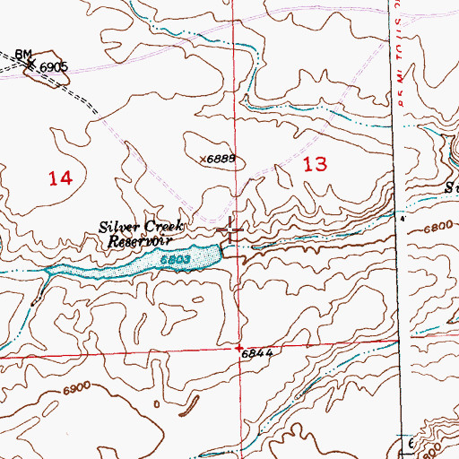 Topographic Map of Silver Creek Dam, WY